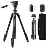 K&F CONCEPT 196 cm camerastatief, videostatief, licht reisstatief, tripod met 3-wegkop, aluminium voor DSLR en smartphone