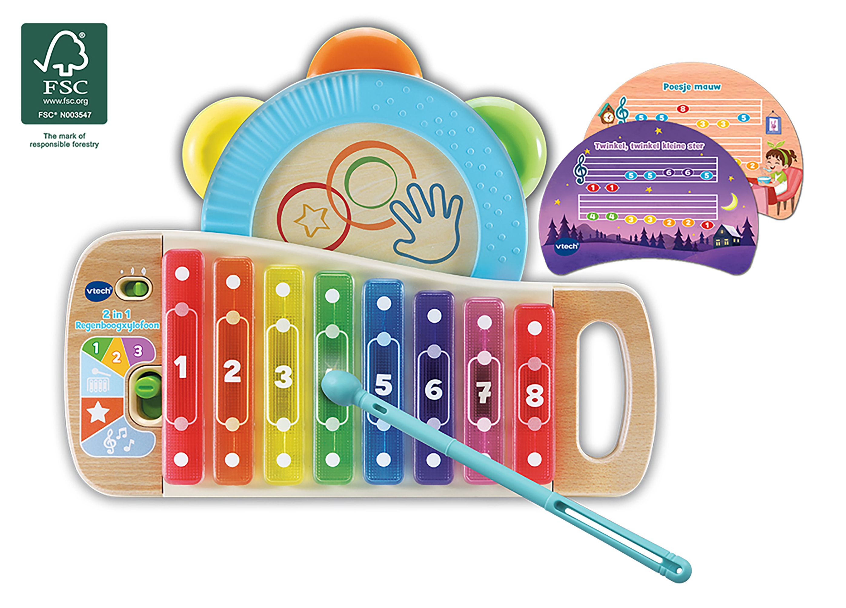 VTech 2 in 1 Regenboogxylofoon - Muzikaal Speelgoed voor Peuters en Kleuters - Meerkleurig