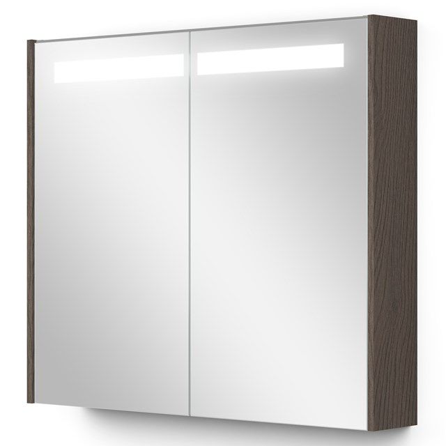Maxaro Modulo Spiegelkast - 80x70cm - Donkerbruin Eiken - Met Verlichting