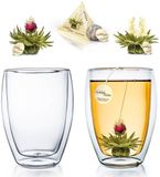 Creano Dubbelwandig thermoglas 250ml, set van 2 + 2 theebloemen Witte thee in cup formaat