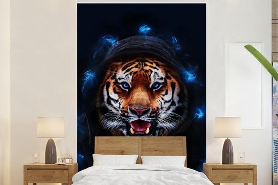 Nr1Wallpaper Behang - Fotobehang Portret - Tijger - Blauw - Breedte 155 cm x hoogte 240 cm