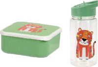 BEAU by Bo Happy Set Lunch Tijger broodtrommel + drinkfles groen - Brooddoos - Lunch box - Drinkbus