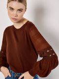 APRICOT APRIT GmbH Trui met contrasterende chiffonmouwen - Bordeaux - Maat L - Dames - Casual - Viscose