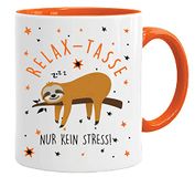 Mok met spreuk | Relax mok | mok bedrukt luiaard | koffiemok theekop cadeau-idee | mok & geschenkdoos (oranje)
