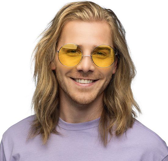 Boland Partybril Hippie XL geel