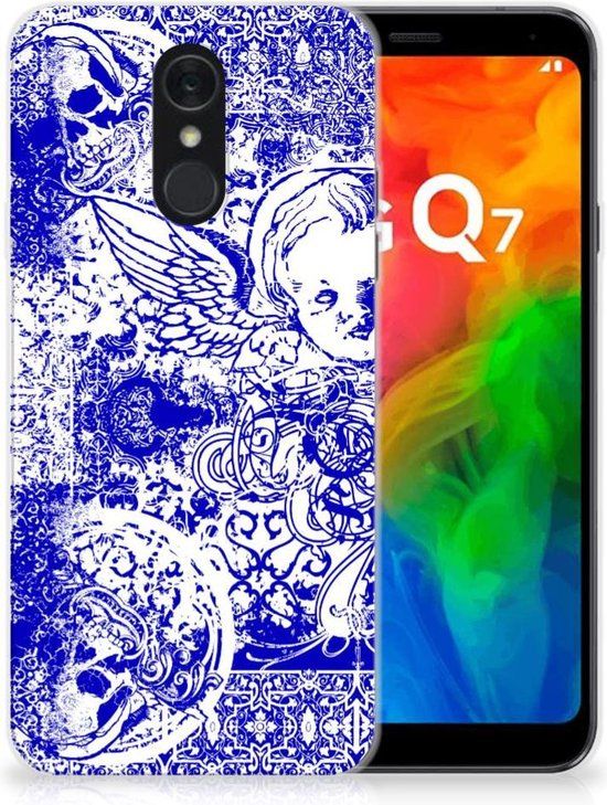B2Ctelecom Silicone Back Case LG Q7 Angel Skull Blue