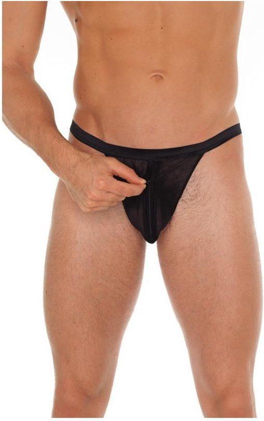 Rimba Amorable - Transparante Herenstring met Rits - Zwart - One Size