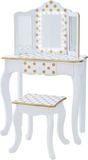Teamson Kids Houten Kaptafel Kinderen - Tafel en Stoel Set - Met LED Spiegel Licht - Polka Dot - Wit/Goud