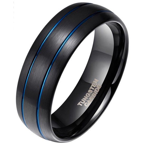 Mendes Wolfraam heren ring Classic Groove Zwart Blauw 8mm-22mm