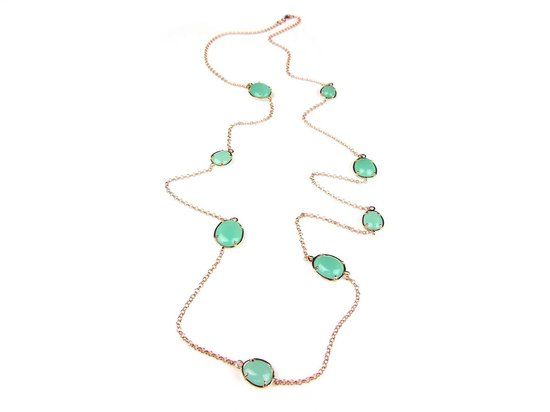 Zilveren halsketting collier roos goud verguld Model Bubbels met groene stenen
