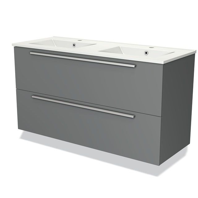 Maxaro Badkamermeubel 120cm Modulo Middengrijs 2 Lades Vlak Wastafel Keramiek - 6095833424493