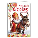 68-1336 Vive 68-1336 Kaart met envelop, Vive Sinterklaas met grijze ezel, 6 december, goed feest van schoolkinderen, wijze kinderen, zoals afbeeldingen om te verzamelen voor jongens en meisjes, bombons, gemaakt in Frankrijk