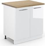 Vicco Keukenonderkast Fame-Line, Blanc Laqué Brillant/Blanc, plan de travail 80 cm chêne doré
