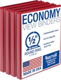 Samsill Economy 0,5 Inch 3 Ring Binder, Gemaakt in de VS, Ronde Ring Binder, Aanpasbare Clear View Cover, Rood, 4 Pack (MP48517)