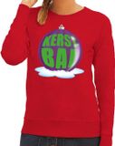 Bellatio Decorations Shoppartners Bv Foute kersttrui kerstbal paars op rode sweater voor dames - kersttruien XS