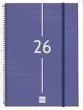 Finocam Spiraalkalender 2026, weekoverzicht, dwarsweergave, januari - december (12 maanden), A4-jaarplanner 2026, met elastiek, omslag van polypropyleen, spiraalbinding, blauw, Catalaans