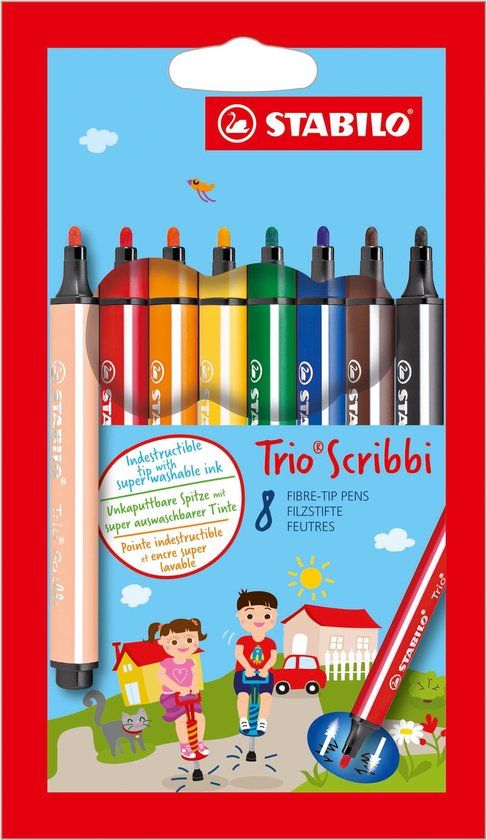 STABILO Trio Scribbi - Ergonomische Viltstift - 8 Kleuren - 368/8-01