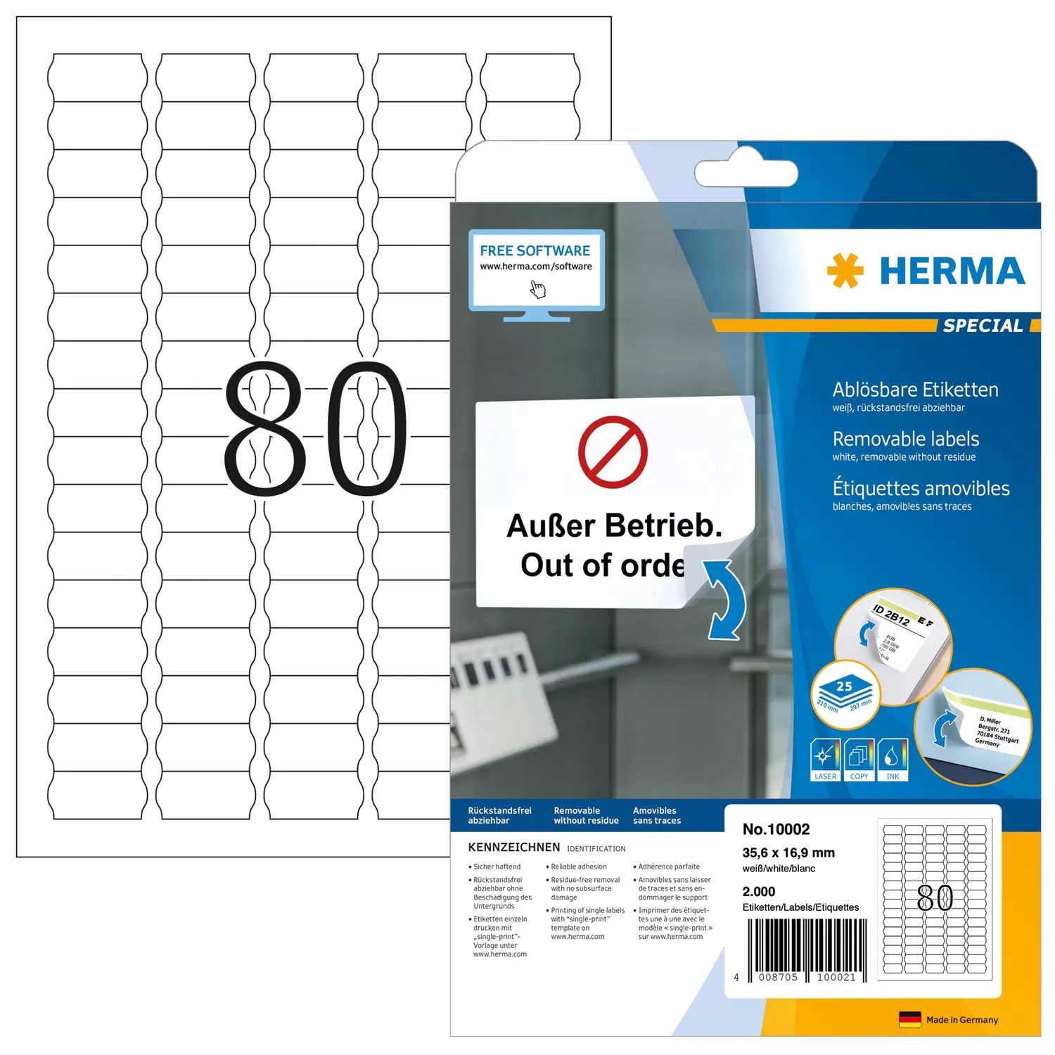 HERMA Price labels A4 35,6x16,9 mm white Removable 2000 pcs.