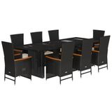 vidaXL 9-delige Tuinset Poly Rattan Zwart