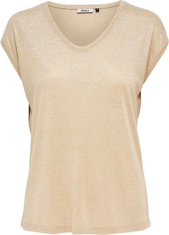 ONLY ONLSILVERY S/S V NECK LUREX TOP JRS NOOS Women's Top - Size XS - Gold Colour