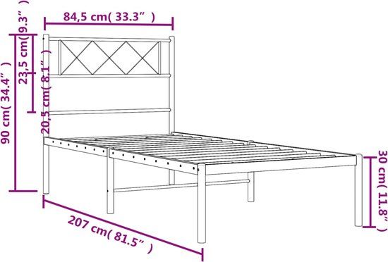 vidaXL Bedframe met hoofdbord Metaal Wit 80x200 cm