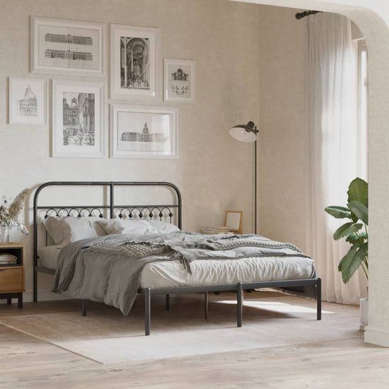 vidaXL Bedframe met hoofdbord Metaal Zwart 140x190 cm