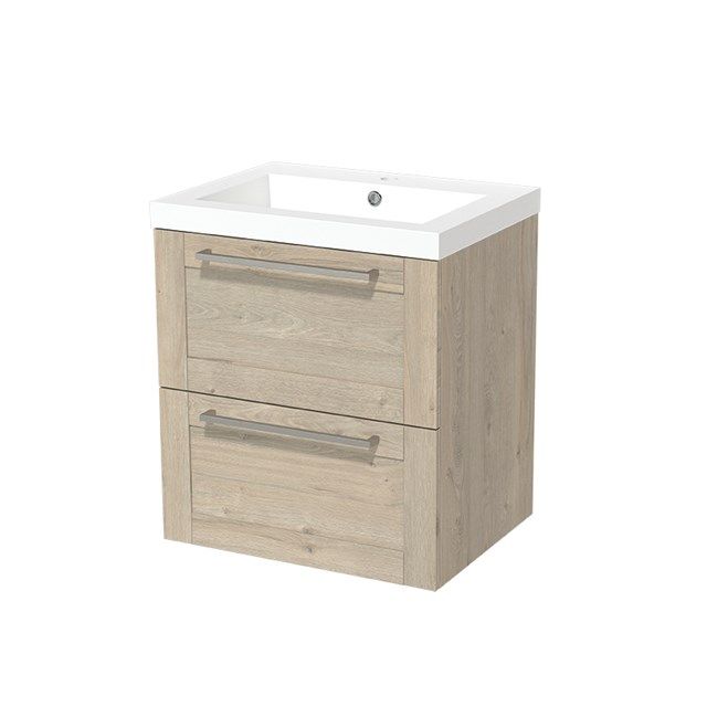 Maxaro Badkamermeubel 60cm Modulo Lichtgrijs Eiken 2 lades Kader Wastafel Mineraalmarmer - 6095820444435
