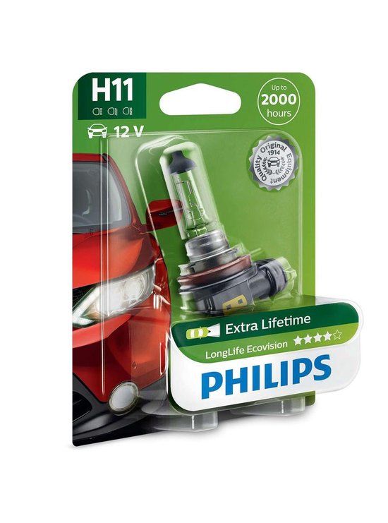 Philips LongLife EcoVision H11 Halogen Headlight Bulb - 12V - Dim/High Beam