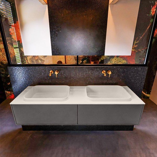 Mondiaz ERIN 150cm badmeubelset Dark grey met 2 lades + RIDGE dubbel wastafel Linen