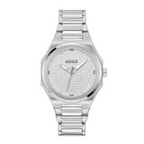 HUGO Driewijzer quartzhorloge voor dames #GRAIL FOR HER-collectie met roestvrijstalen armband