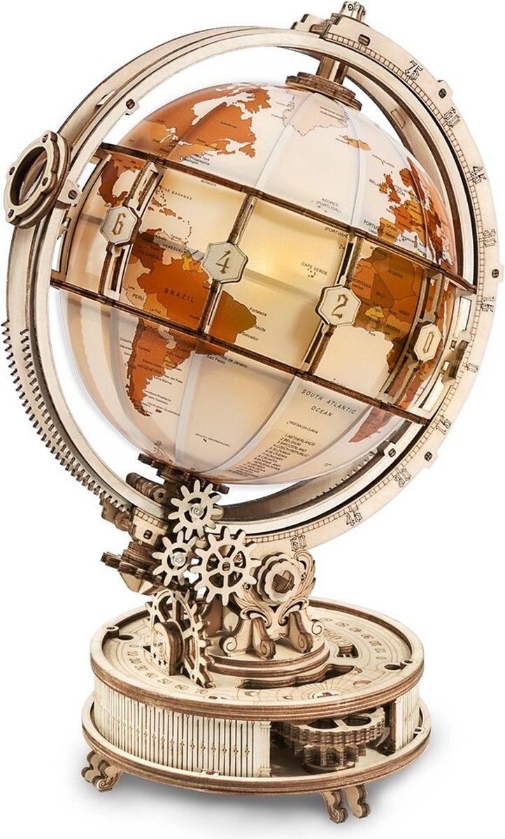 Amerce Houten 3D Puzzel - Reuzenrad - Wereldbol - Roteerbaar - Bruin