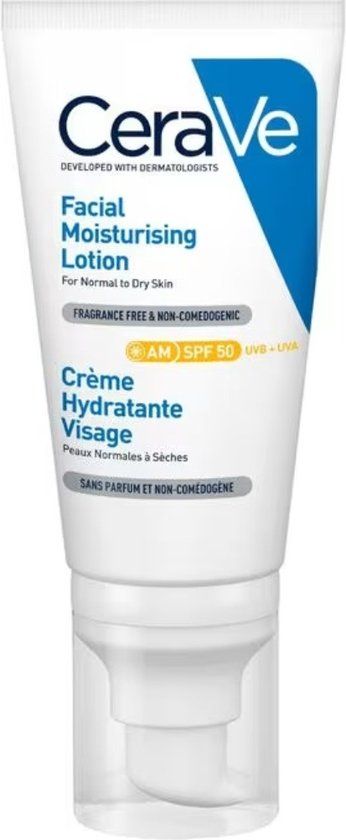 CeraVe Hydraterende Gezichtscrème SPF50 - 52ml - voor Normale tot Droge Huid
