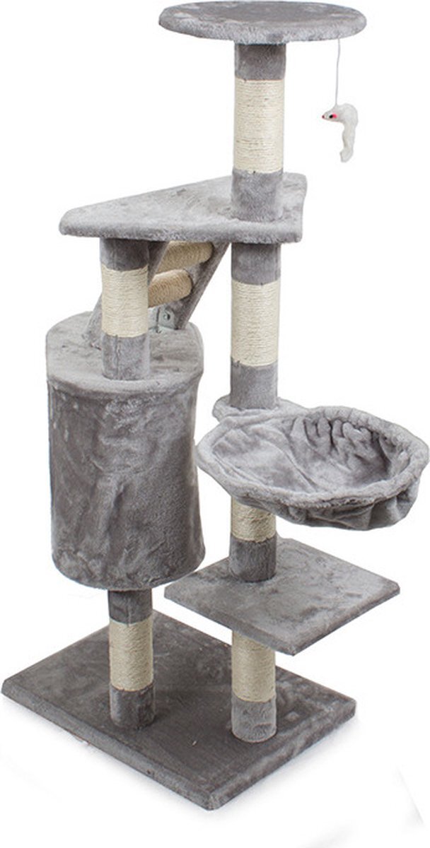 Geen Kattenkrabpaal- Boomhut Voor Kitten - Klimtoren Krabpaal - Speelgoedboom voor katten - Hoogte 119cm - Kleur Grijs