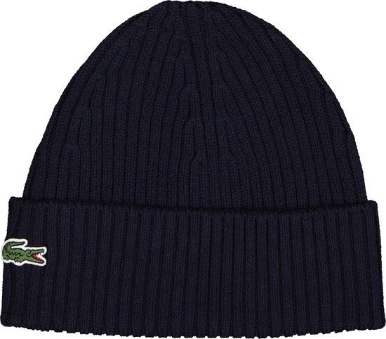 Lacoste Muts Geribde Wol Unisex Navy - One Size