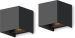 Calex Lampe murale LED Bari - 2 pièces - Cube - Noir - LED Up & Down - 7W - Lumière Blanc Chaud