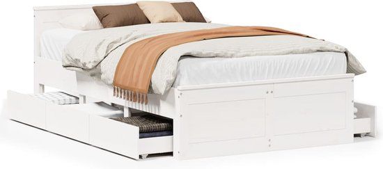 vidaXL Bedframe met hoofdbord - Grenenhout - Wit - 120x200 cm