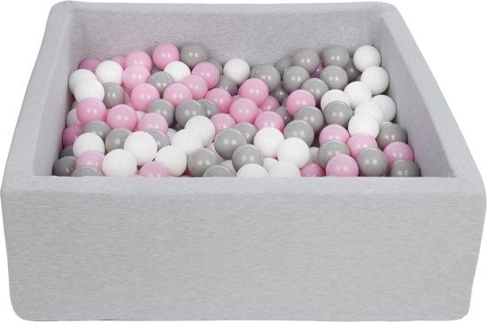Viking Choice Ballenbak - stevige ballenbad - 90x90 cm - 300 ballen - wit, roze, grijs - grijs