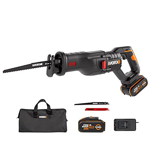 Worx WX516 Accu-reciprozaag - 20 V - Borstelloze motor - 4000 mAh PowerShare accu en oplader - Zwart