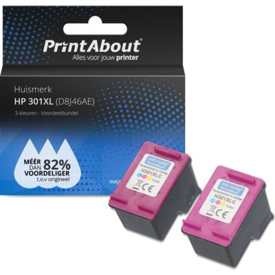 PrintAbout Huismerk HP 301XL (D8J46AE) Inktcartridge 3-kleuren Voordeelbundel 2-pack Hoge capaciteit