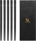 HI NATURE™ Luxe Chopsticks Set - Koreaanse Eetstokjes - Herbruikbaar en Vaatwasserbestendig - 5 Paar - Antislip - Metaal / RVS - Zwart