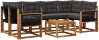 vidaXL Hoek loungeset 6 zitplekken Naturel en zwart Acacia hout