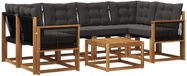 vidaXL Hoek loungeset 6 zitplekken Naturel en zwart Acacia hout