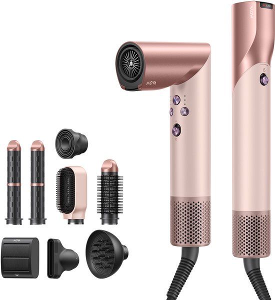 Mova Master 10 multistyler - 7-in-1 Multistyler Set - Coanda luchtstroom - Warmte styling - 110.000 TPM Motor - Professionele haarstyler - Volumeborstel - Anti-frizz - Rose gold