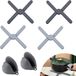 Unyqoos Set de 4 sous-verres en silicone, résistant à la chaleur, pliable, avec maniques, noir + gris