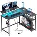 Bureau de jeu, en forme de L, avec éclairage LED RVB, 120x80 cm, noir