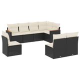 vidaXL Loungeset met Kussens, Poly Rattan, Zwart