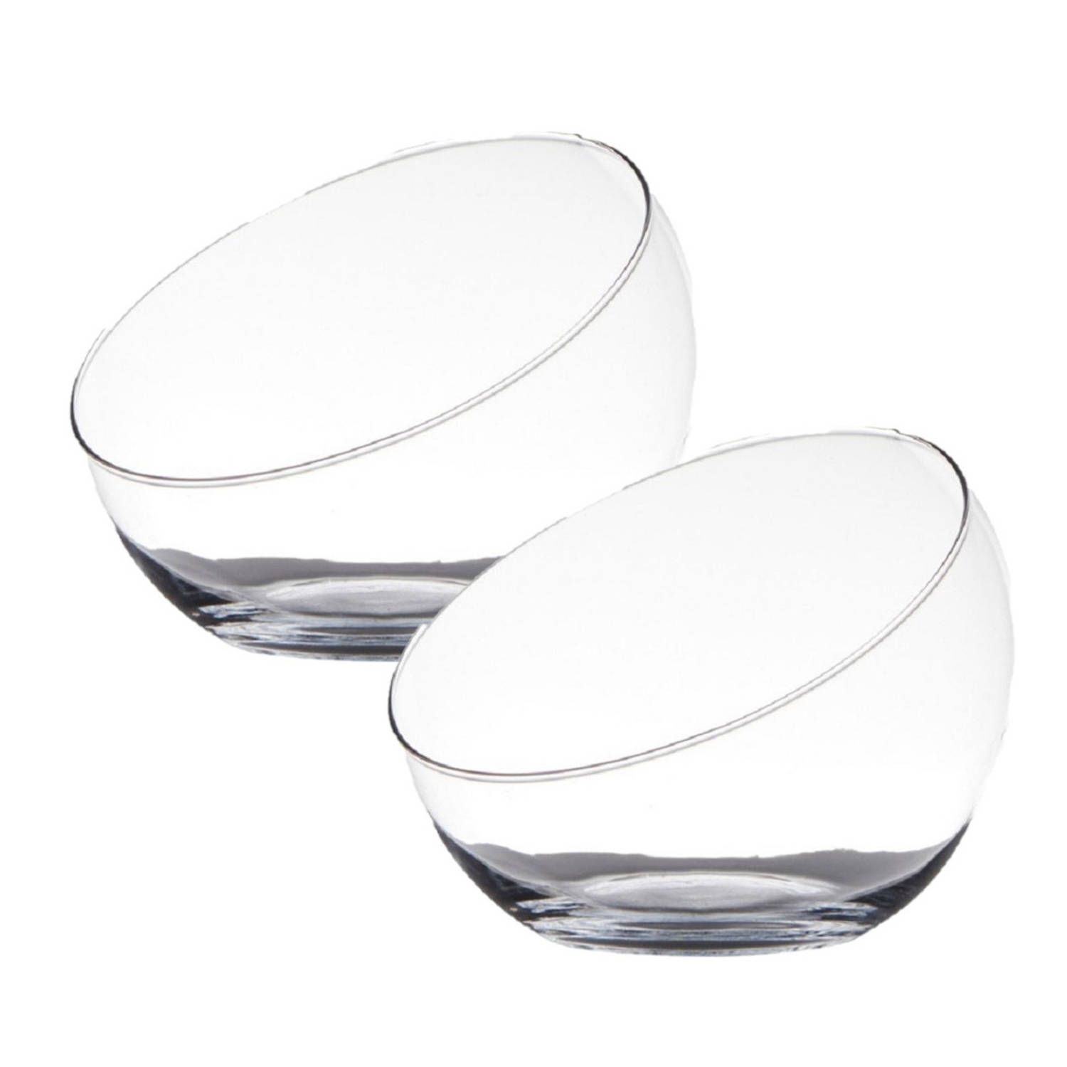 2x stuks transparante schuine schaal vaas/vazen van gerecycled glas 20 x 17 cm
