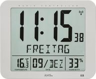 AMS F5884 Wandklok Tafelklok Digitaal Kunststof Radiogestuurde Tijdsaanduiding LCD Temperatuur Vochtigheid Zilverkleurig