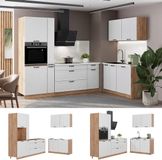 Vicco Keuken Fame-Line, Wit Landhuis/Goudkleurig Eiken, 220 x 120 cm, WB Marmer