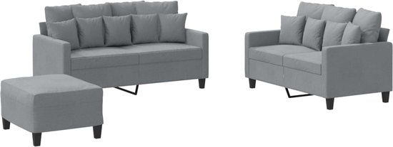 vidaXL 3-delige Loungeset met kussens stof lichtgrijs
